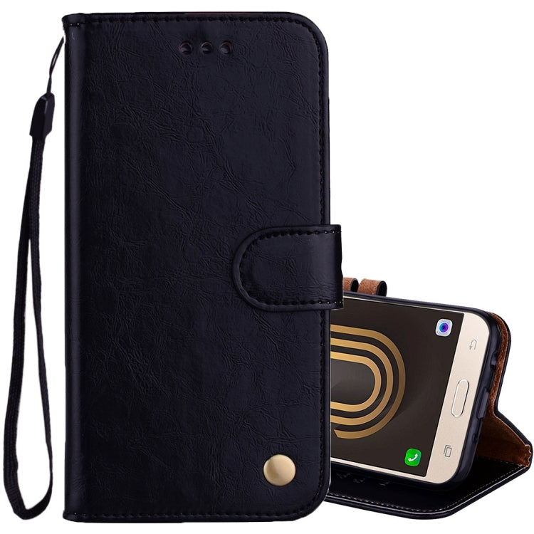 For Galaxy J3 (2017) / J330 (EU Version) Business Style Oil Wax Texture Horizontal Flip Leather Case with Holder & Card Slots & Wallet(Black) by buy2fix