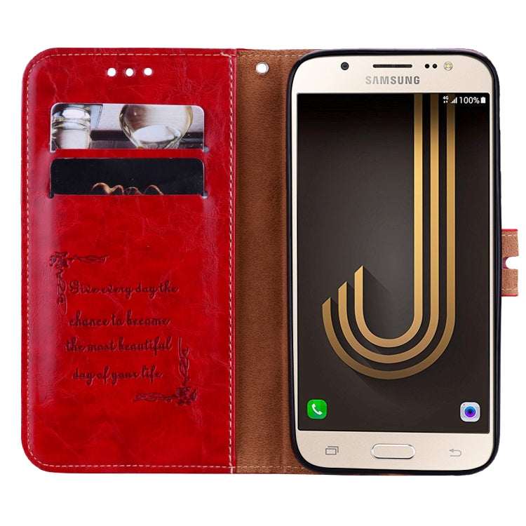 For Galaxy J3 (2017) / J330 (EU Version) Business Style Oil Wax Texture Horizontal Flip Leather Case with Holder & Card Slots & Wallet(Red) by buy2fix