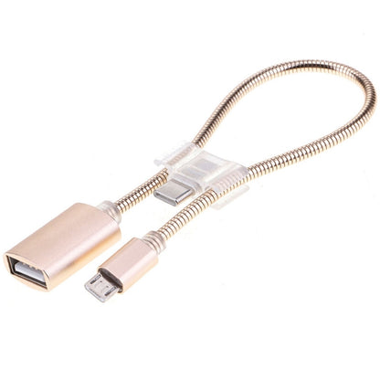 24cm 2A Micro USB to USB Aluminum Alloy Hose OTG Adapter Data Charging Cable with USB-C / Type-C Connector(Gold) by buy2fix