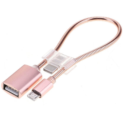 24cm 2A Micro USB to USB Aluminum Alloy Hose OTG Adapter Data Charging Cable with USB-C / Type-C Connector(Rose Gold) by buy2fix