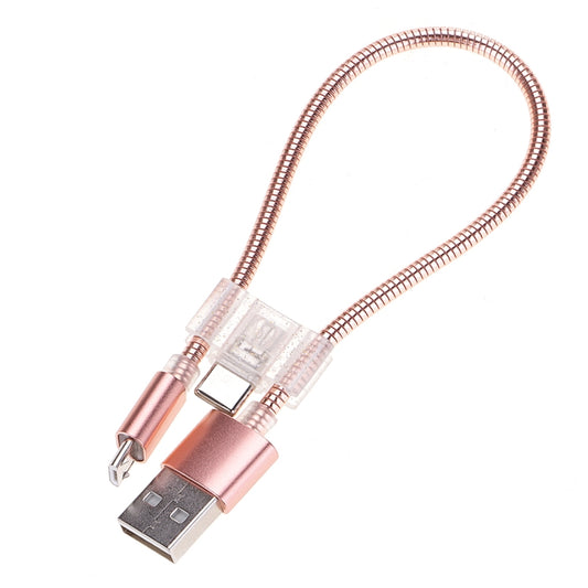 24cm 2A Micro USB + USB-C / Type-C to USB Flexible Data Charging Cable(Rose Gold) by buy2fix