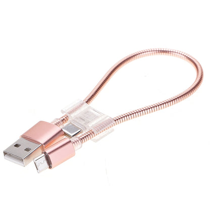 24cm 2A Micro USB + USB-C / Type-C to USB Flexible Data Charging Cable(Rose Gold) by buy2fix