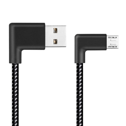 20cm 2A USB to Micro USB Weave Style Double Elbow Data Sync Charging Cable, For Samsung / Huawei / Xiaomi / Meizu / LG / HTC(Black) by buy2fix