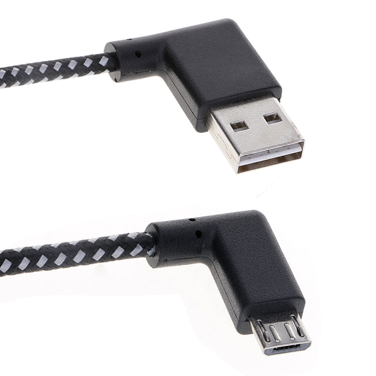 1m 2A USB to Micro USB Weave Style Double Elbow Data Sync Charging Cable, For Samsung / Huawei / Xiaomi / Meizu / LG / HTC(Black) by buy2fix