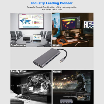 11 in 1 VGA + LAN Port + 4 x USB 3.0 + SD / TF Card + HDMI + Audio Port + USB-C / Type-C Female to USB-C / Type-C HUB Adapter(Dark Gray) - USB HUB by buy2fix | Online Shopping UK | buy2fix