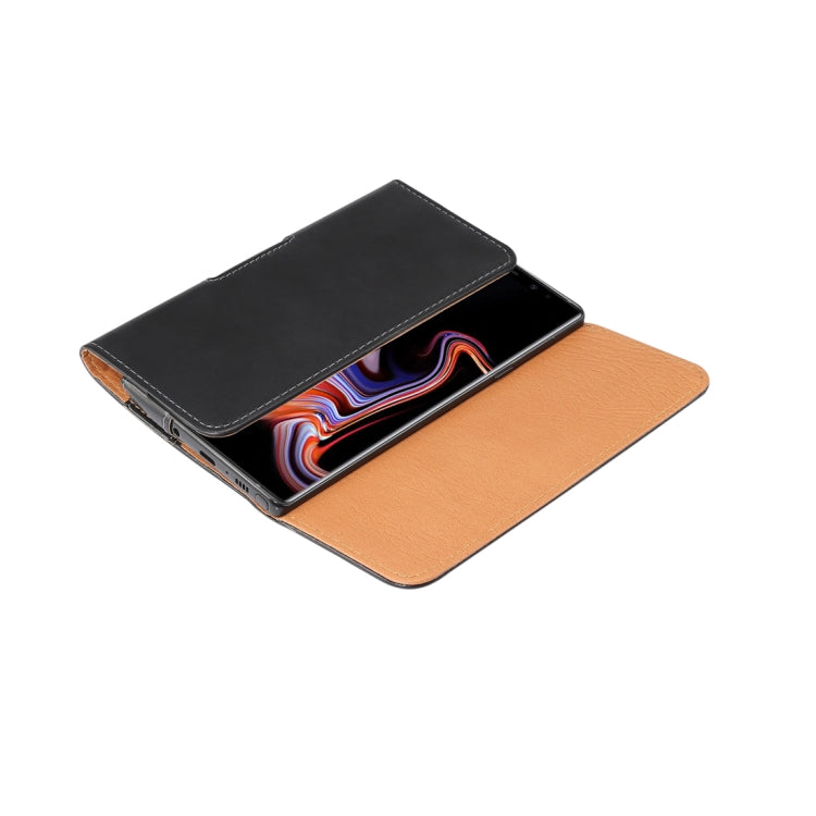 Men Glossy Texture Portable Mobile Phone Back Buckle Transverse Sleeve Waist Pack Leather Case for 6.3 Inch or Below Smartphones(Black) by buy2fix