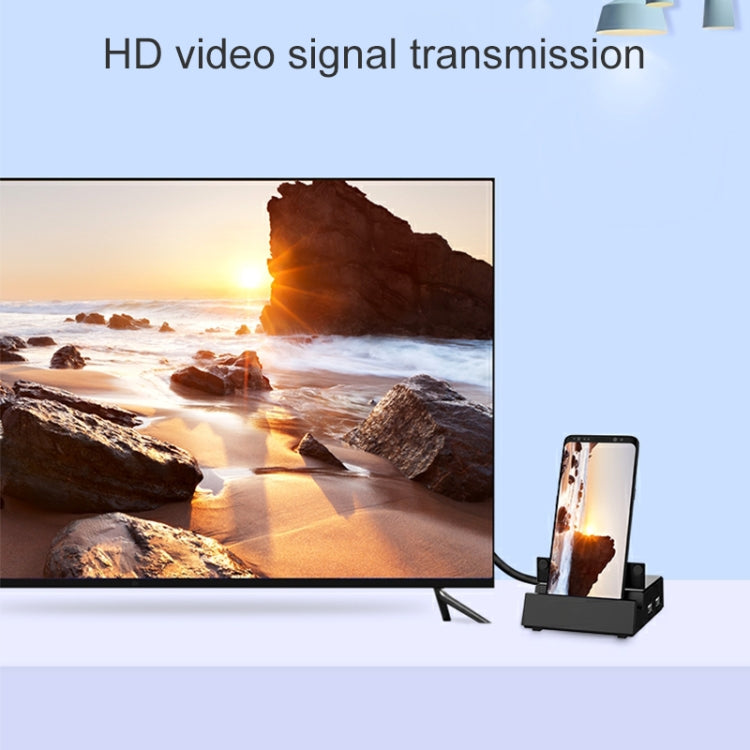 V105 USB-C / Type-C to USB 2.0 x 3 + USB-C / Type-C + HDMI + Audio Port + SD / TF Card Reader Multi-function Phone Stand HUB Docking Station by buy2fix