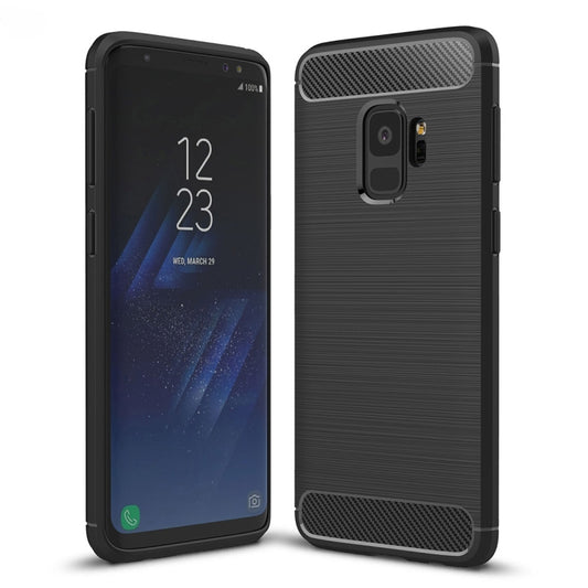 For Galaxy S9 Brushed Carbon Fiber Texture Soft TPU Anti-skip Protective Cover Back Case(Black) by buy2fix