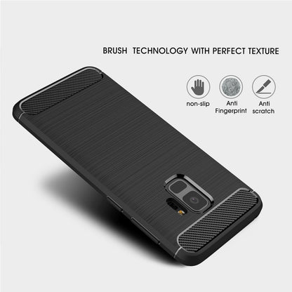 For Galaxy S9 Brushed Carbon Fiber Texture Soft TPU Anti-skip Protective Cover Back Case(Black) by buy2fix