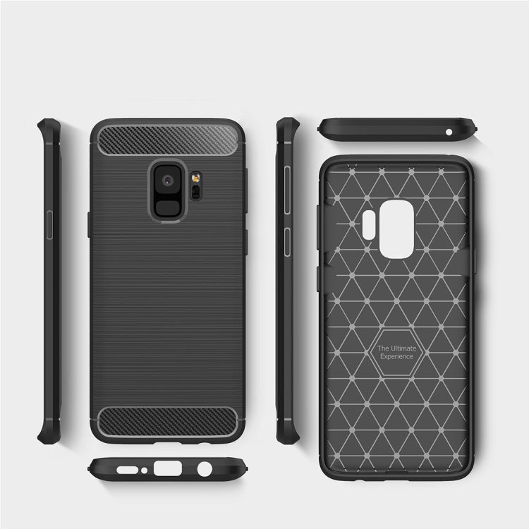 For Galaxy S9 Brushed Carbon Fiber Texture Soft TPU Anti-skip Protective Cover Back Case(Black) by buy2fix