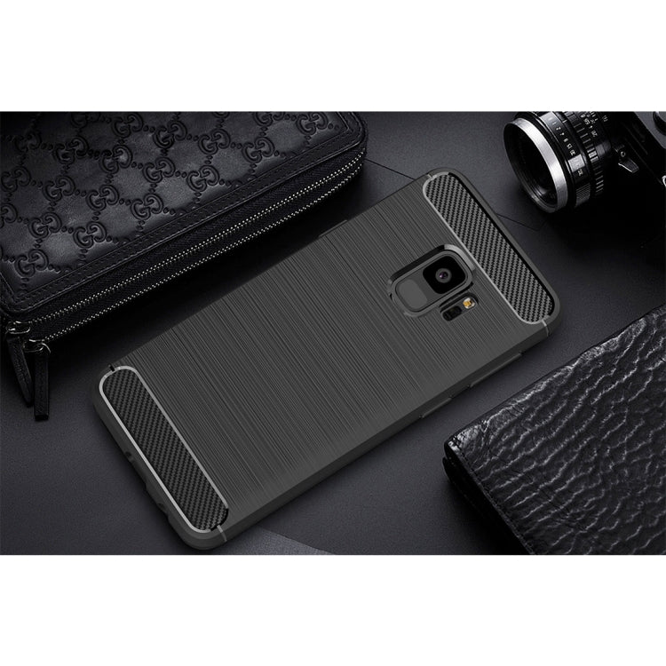 For Galaxy S9 Brushed Carbon Fiber Texture Soft TPU Anti-skip Protective Cover Back Case(Black) by buy2fix