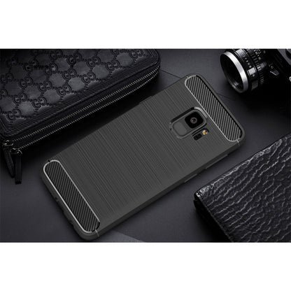 For Galaxy S9 Brushed Carbon Fiber Texture Soft TPU Anti-skip Protective Cover Back Case(Black) by buy2fix