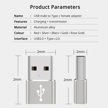 USB-C / Type-C Female to USB 2.0 Male Aluminum Alloy Adapter, Support Charging & Transmission(Silver) - Type-C Adapter by buy2fix | Online Shopping UK | buy2fix