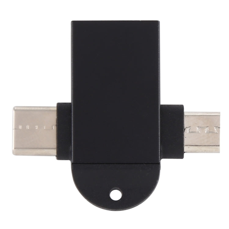 USB 3.0 Female to USB-C / Type-C Male + Micro USB Male Multi-function OTG Adapter with Sling Hole (Black) by buy2fix