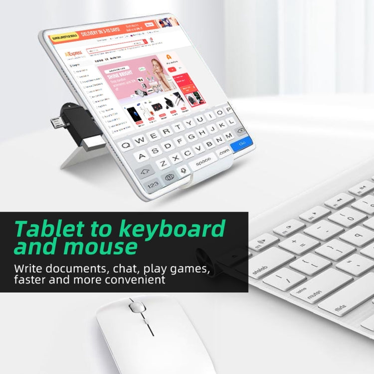 USB 3.0 Female to USB-C / Type-C Male + Micro USB Male Multi-function OTG Adapter with Sling Hole (Black) by buy2fix