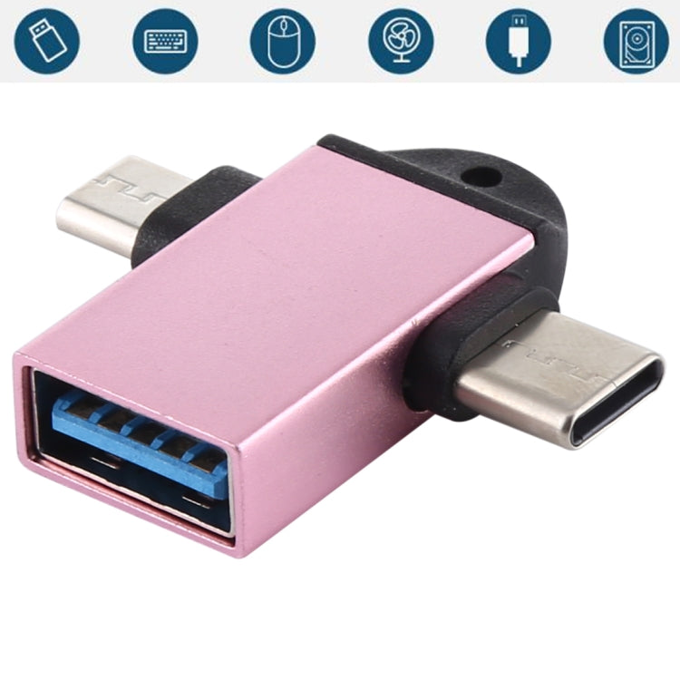 USB 3.0 Female to USB-C / Type-C Male + Micro USB Male Multi-function OTG Adapter with Sling Hole (Rose Gold) by buy2fix