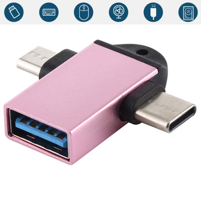 USB 3.0 Female to USB-C / Type-C Male + Micro USB Male Multi-function OTG Adapter with Sling Hole (Rose Gold) by buy2fix