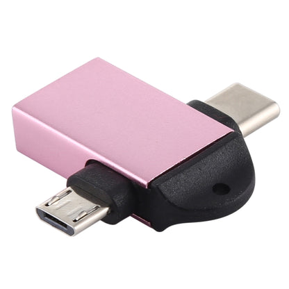 USB 3.0 Female to USB-C / Type-C Male + Micro USB Male Multi-function OTG Adapter with Sling Hole (Rose Gold) by buy2fix