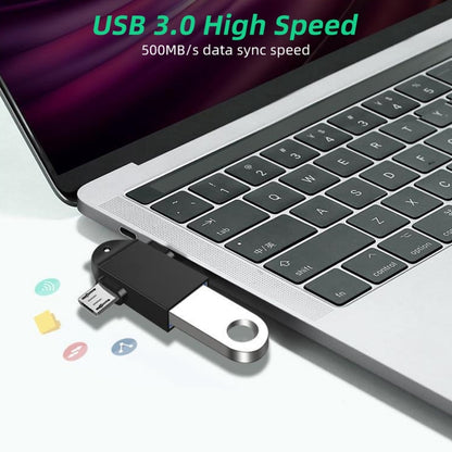 USB 3.0 Female to USB-C / Type-C Male + Micro USB Male Multi-function OTG Adapter with Sling Hole (Silver) by buy2fix