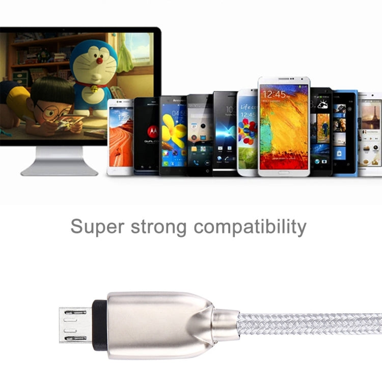 1M Woven Style Metal Head 108 Copper Cores Micro USB to USB Data Sync Charging Cable, For Samsung, HTC, Sony, Huawei, Xiaomi, Meizu and other Android Devices with Micro USB Port(Silver) by buy2fix