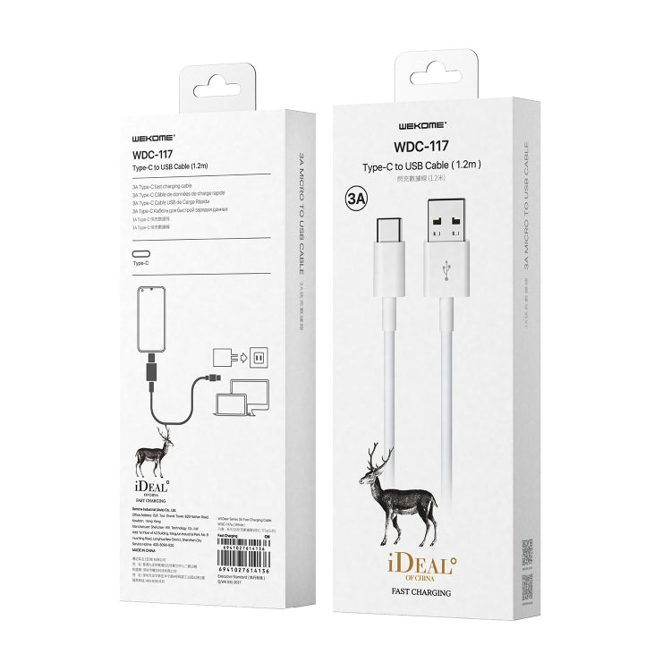 WK WDC-117 3A Micro USB Fast Charging Charging Cable, Length: 1.2m(White) - Micro USB Cable by WK | Online Shopping UK | buy2fix