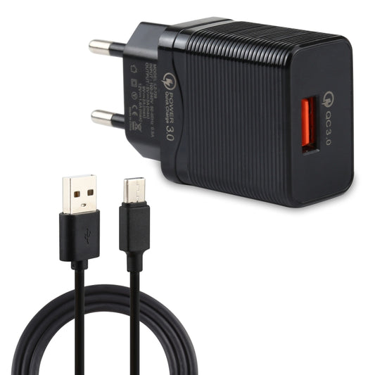 LZ-728 2 in 1 18W QC 3.0 USB Interface Travel Charger + USB to USB-C / Type-C Data Cable Set, EU Plug, Cable Length: 1m(Black) - USB Charger by buy2fix | Online Shopping UK | buy2fix