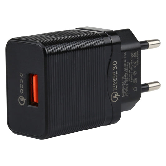 LZ-728 2 in 1 18W QC 3.0 USB Interface Travel Charger + USB to USB-C / Type-C Data Cable Set, EU Plug, Cable Length: 1m(Black) - USB Charger by buy2fix | Online Shopping UK | buy2fix
