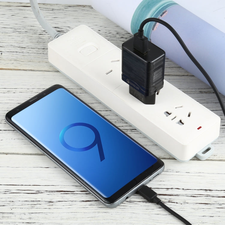 LZ-728 2 in 1 18W QC 3.0 USB Interface Travel Charger + USB to USB-C / Type-C Data Cable Set, EU Plug, Cable Length: 1m(Black) - USB Charger by buy2fix | Online Shopping UK | buy2fix