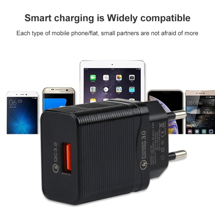 LZ-728 2 in 1 18W QC 3.0 USB Interface Travel Charger + USB to USB-C / Type-C Data Cable Set, EU Plug, Cable Length: 1m(Black) - USB Charger by buy2fix | Online Shopping UK | buy2fix
