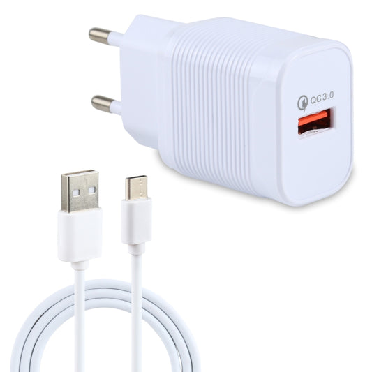 LZ-728 2 in 1 18W QC 3.0 USB Interface Travel Charger + USB to USB-C / Type-C Data Cable Set, EU Plug, Cable Length: 1m(White) - USB Charger by buy2fix | Online Shopping UK | buy2fix