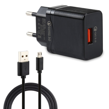 LZ-728 2 in 1 18W QC 3.0 USB Interface Travel Charger + USB to Micro USB Data Cable Set, EU Plug, Cable Length: 1m (Black) - USB Charger by buy2fix | Online Shopping UK | buy2fix