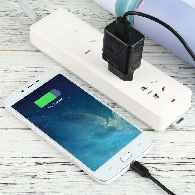 LZ-728 2 in 1 18W QC 3.0 USB Interface Travel Charger + USB to Micro USB Data Cable Set, EU Plug, Cable Length: 1m (Black) - USB Charger by buy2fix | Online Shopping UK | buy2fix