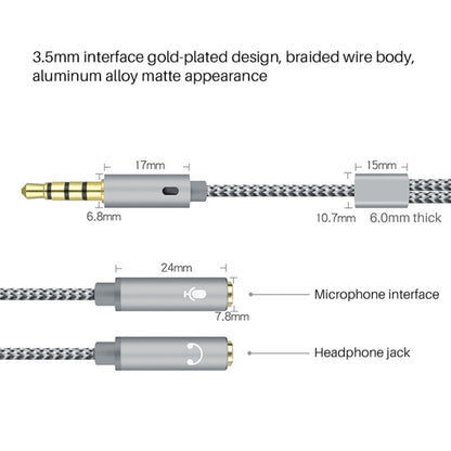 HY191 2 in 1 3.5mm Male to Microphone + Audio Female Braided Audio Cable, Length: 26cm by buy2fix