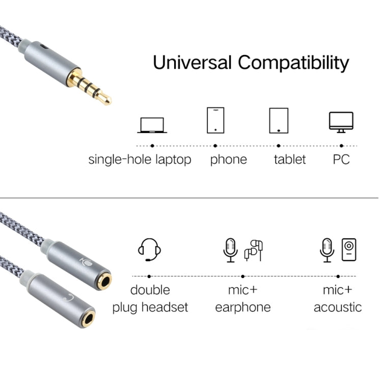 HY191 2 in 1 3.5mm Male to Microphone + Audio Female Braided Audio Cable, Length: 26cm by buy2fix