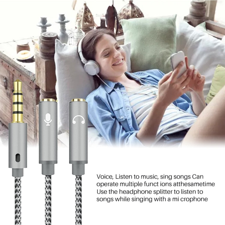 HY191 2 in 1 3.5mm Male to Microphone + Audio Female Braided Audio Cable, Length: 26cm by buy2fix