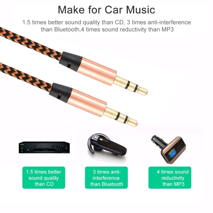 3 PCS K10 3.5mm Male to Male Nylon Braided Audio Cable, Length: 1m(Gold) by buy2fix