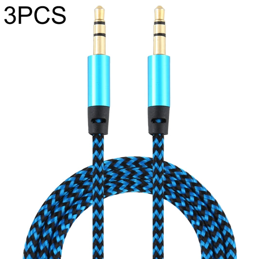 3 PCS K10 3.5mm Male to Male Nylon Braided Audio Cable, Length: 1m(Blue) by buy2fix