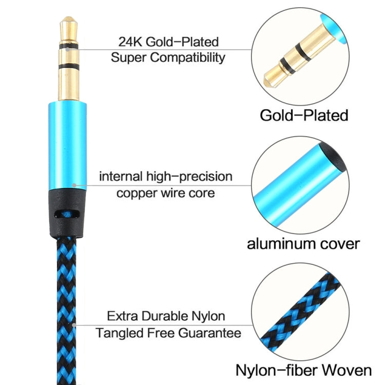 3 PCS K10 3.5mm Male to Male Nylon Braided Audio Cable, Length: 1m(Blue) by buy2fix