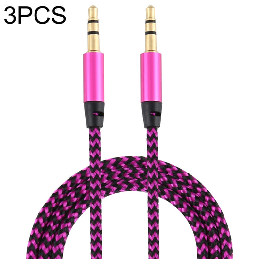 3 PCS K10 3.5mm Male to Male Nylon Braided Audio Cable, Length: 1m(Rose Red) by buy2fix