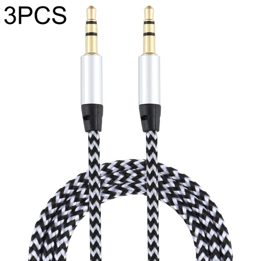3 PCS K10 3.5mm Male to Male Nylon Braided Audio Cable, Length: 1m(Silver) by buy2fix