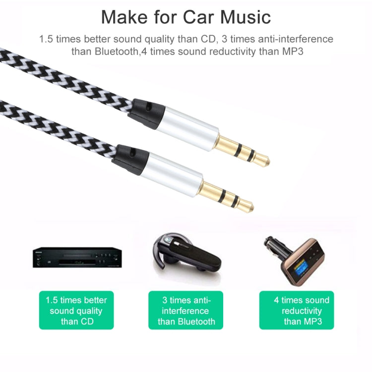 3 PCS K10 3.5mm Male to Male Nylon Braided Audio Cable, Length: 1m(Silver) by buy2fix