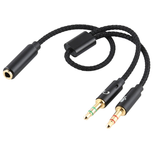 YH192 2 in 1 3.5mm Female to Microphone + Audio Male Braided Audio Cable, Length: 22cm (Black) by buy2fix