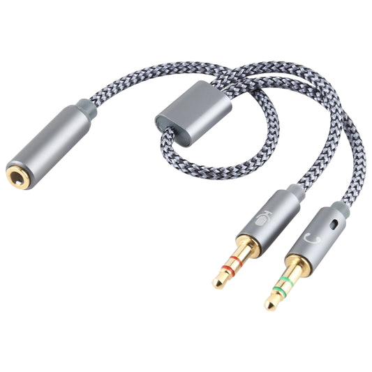 YH192 2 in 1 3.5mm Female to Microphone + Audio Male Braided Audio Cable, Length: 22cm (Grey) by buy2fix