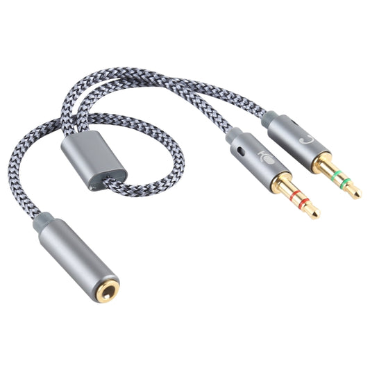 YH192 2 in 1 3.5mm Female to Microphone + Audio Male Braided Audio Cable, Length: 22cm (Grey) by buy2fix