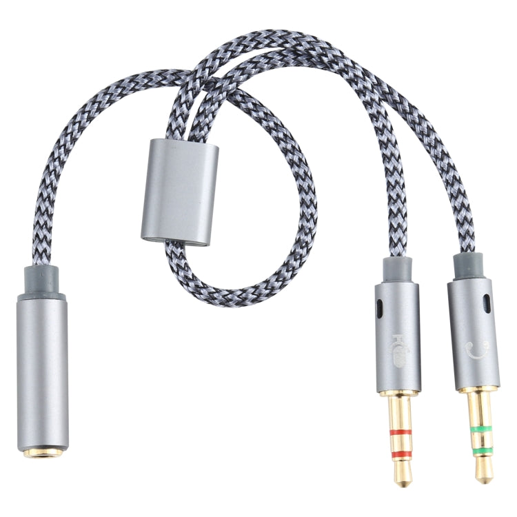 YH192 2 in 1 3.5mm Female to Microphone + Audio Male Braided Audio Cable, Length: 22cm (Grey) by buy2fix