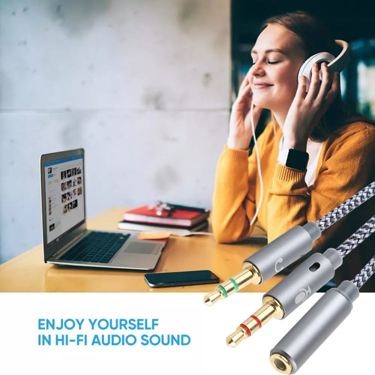 YH192 2 in 1 3.5mm Female to Microphone + Audio Male Braided Audio Cable, Length: 22cm (Grey) by buy2fix