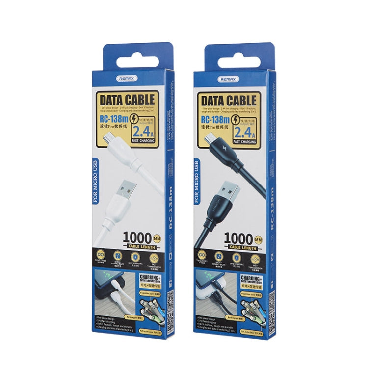REMAX RC-138m 2.4A USB to Micro USB Suji Pro Fast Charging Data Cable, Cable Length: 1m (White) - Micro USB Cable by REMAX | Online Shopping UK | buy2fix