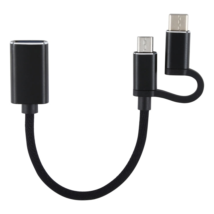 USB 3.0 Female to Micro USB + USB-C / Type-C Male Charging + Transmission OTG Nylon Braided Adapter Cable, Cable Length: 11cm(Black) by buy2fix