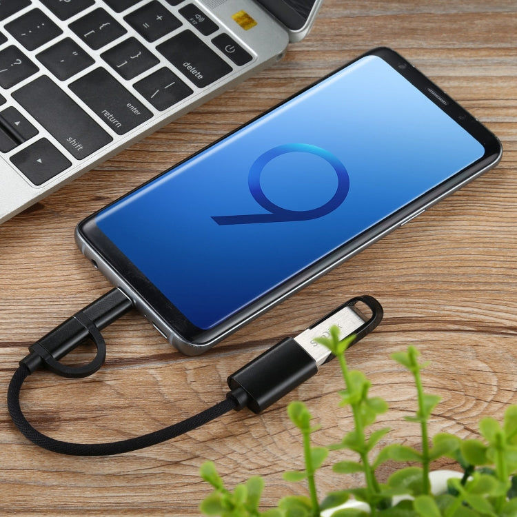 USB 3.0 Female to Micro USB + USB-C / Type-C Male Charging + Transmission OTG Nylon Braided Adapter Cable, Cable Length: 11cm(Black) by buy2fix