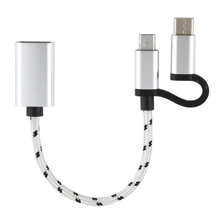 USB 3.0 Female to Micro USB + USB-C / Type-C Male Charging + Transmission OTG Nylon Braided Adapter Cable, Cable Length: 11cm(Silver) by buy2fix